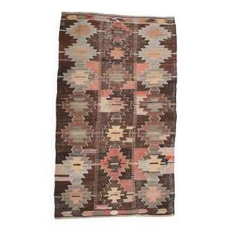 Tapis Kilim turc vintage marron et beige 6x12, 179x363 cm SK 35163