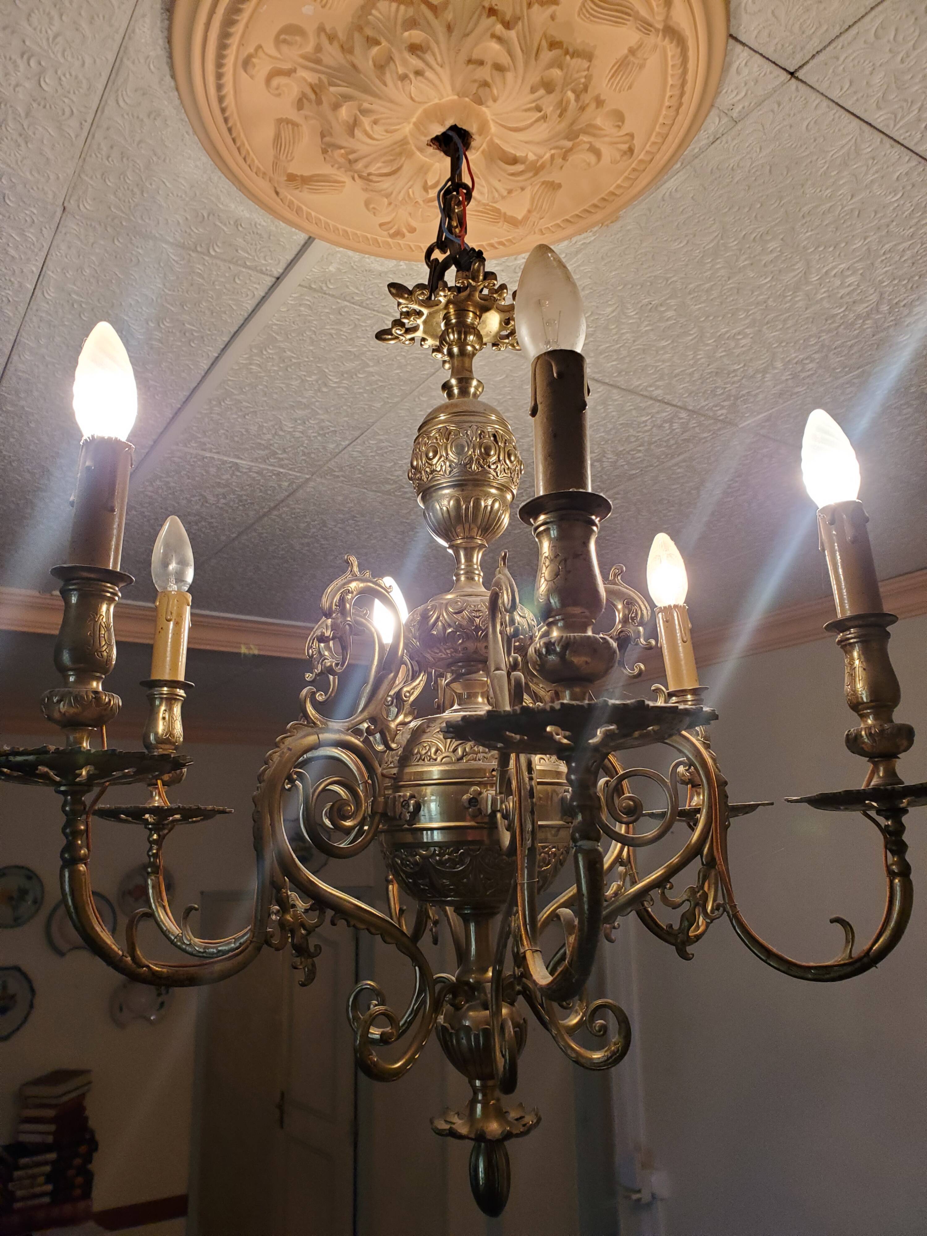 Gilded bronze chandelier 6 lights XIX th