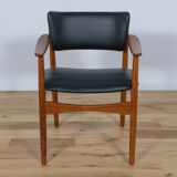 Fauteuil en teck et cuir danois du milieu du siècle, années 1970