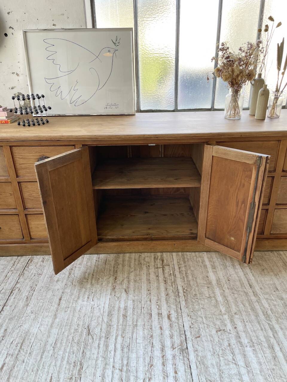 XXL solid oak counter sideboard