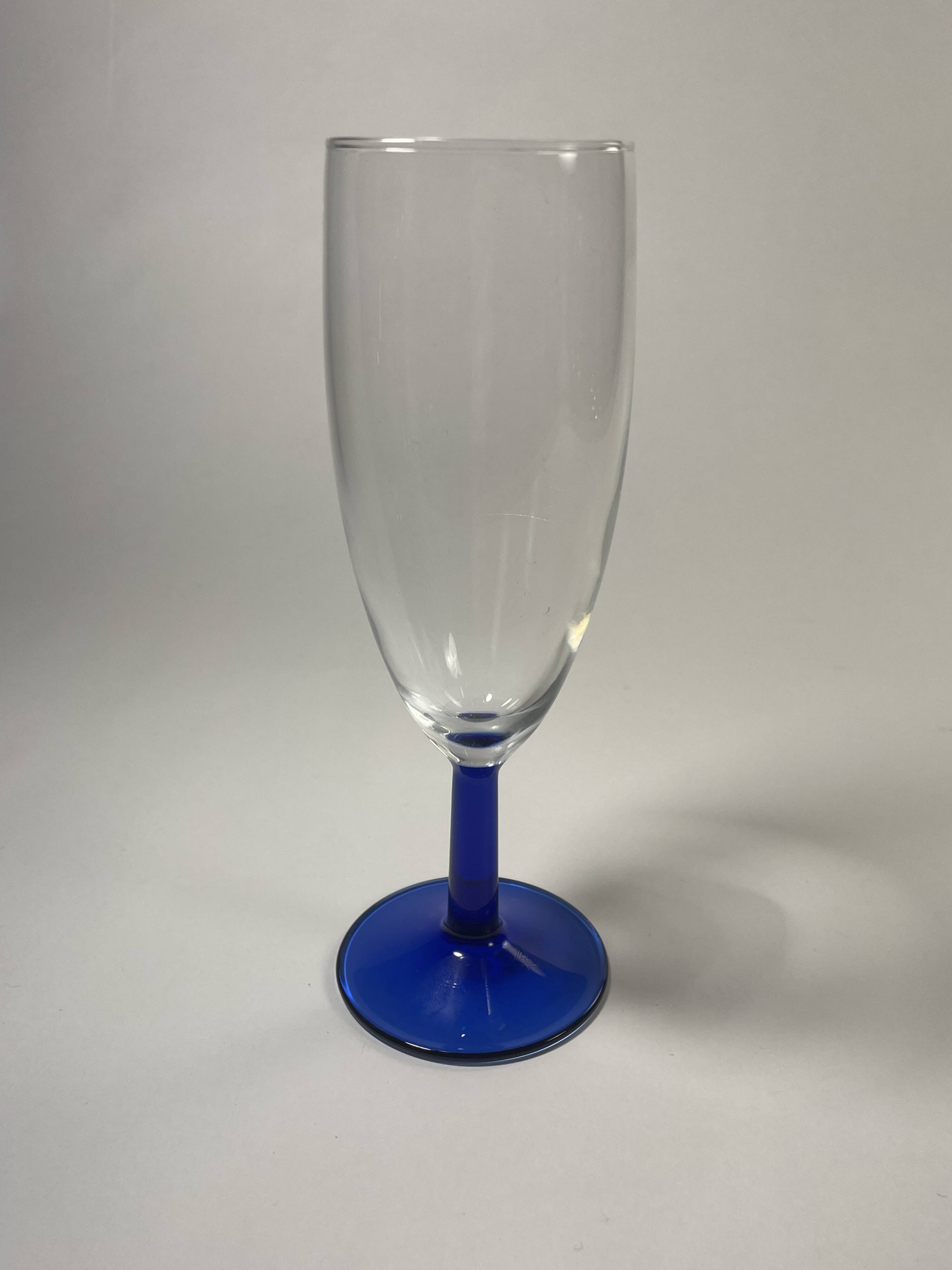 Set of 9 blue stemmed glasses (3 balloon wine glasses, 3 flutes, 3 cocktail)