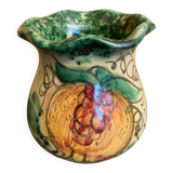 Vintage 1970s Beige Ceramic Vase with Painted Decoration