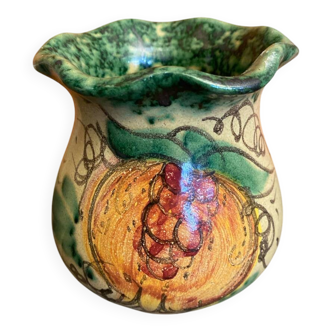 Vintage 1970s Beige Ceramic Vase with Painted Decoration