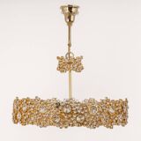 Chandelier in gilded brass and crystal glass inlaid by Palwa, Germany, 1970s.