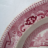 Ancien plat creux rose orientaliste