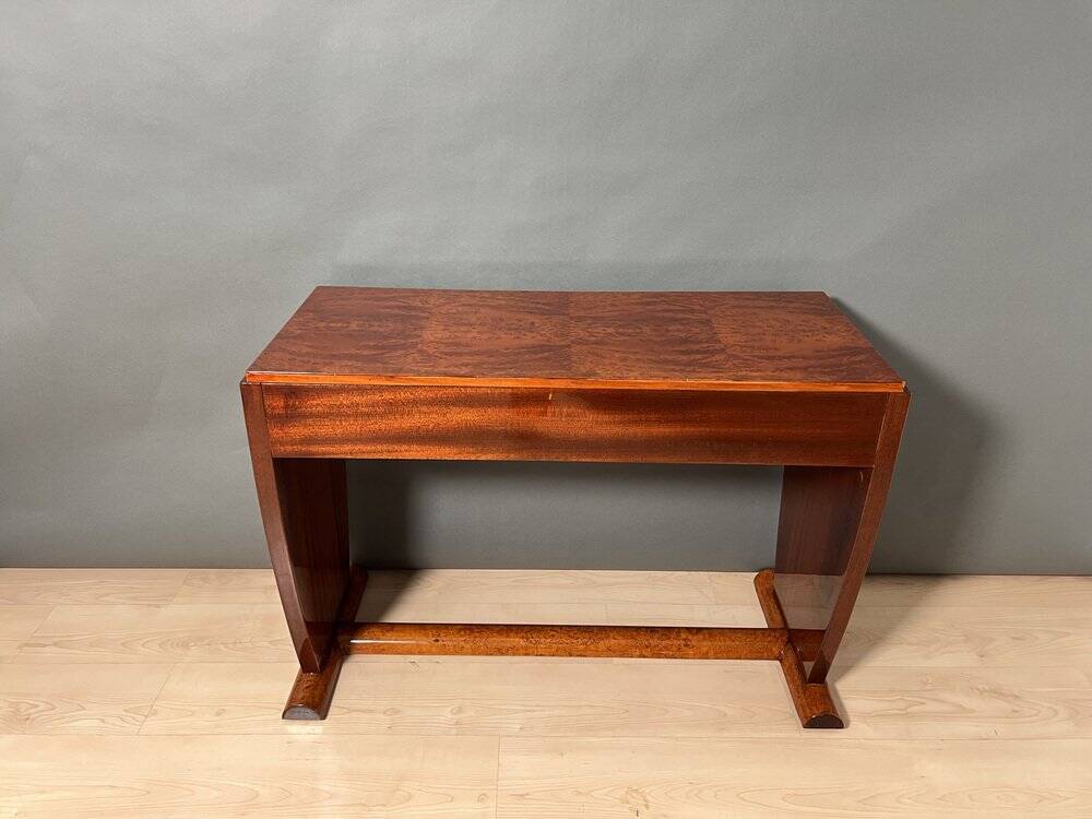 Art Deco Console Table in Thuja Roots, Birch and Silver-Plate, France, 1925
