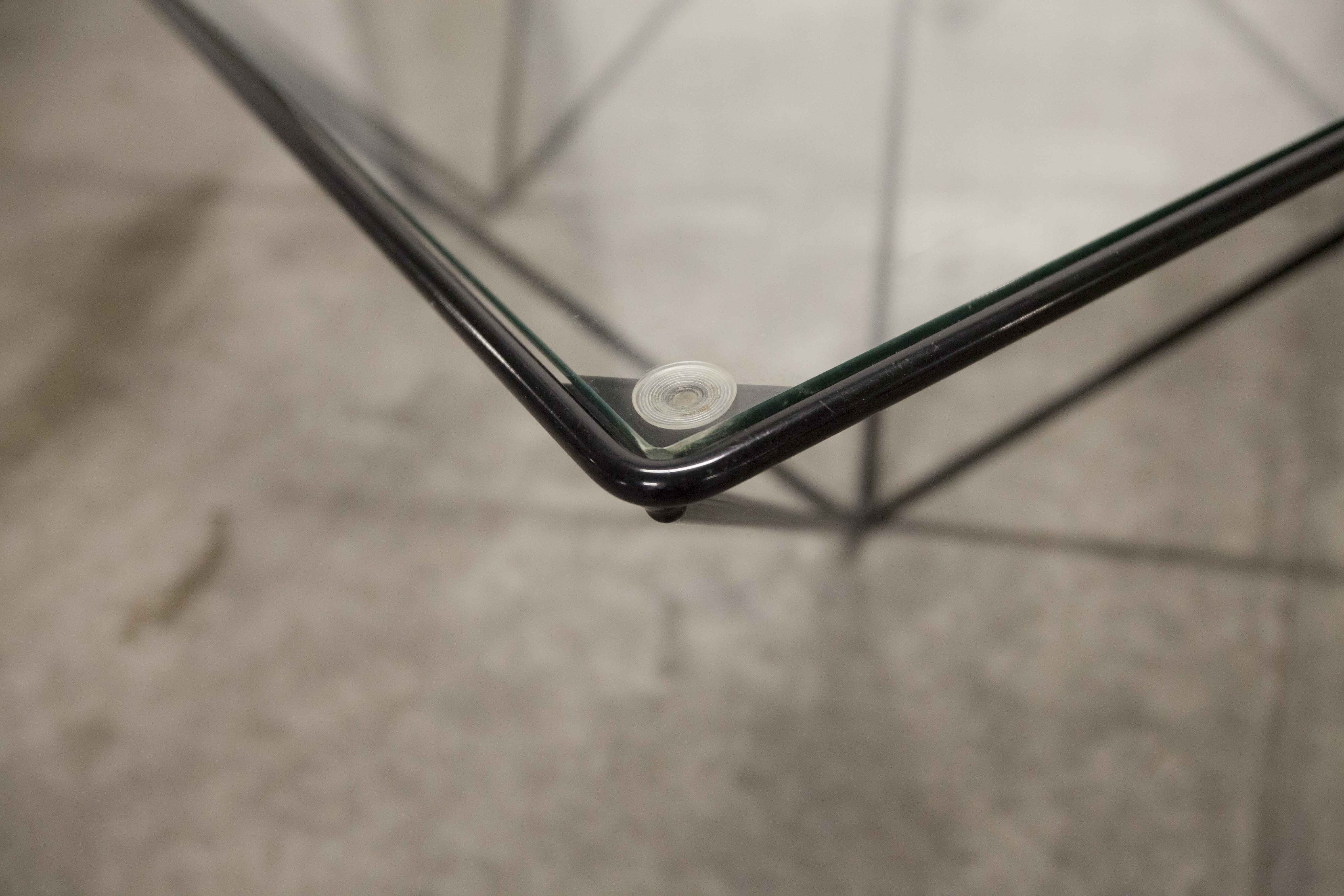 Square coffee table in glass and black satin metal 1980