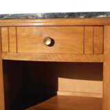 Solid walnut bedside table with marble plan, 50's