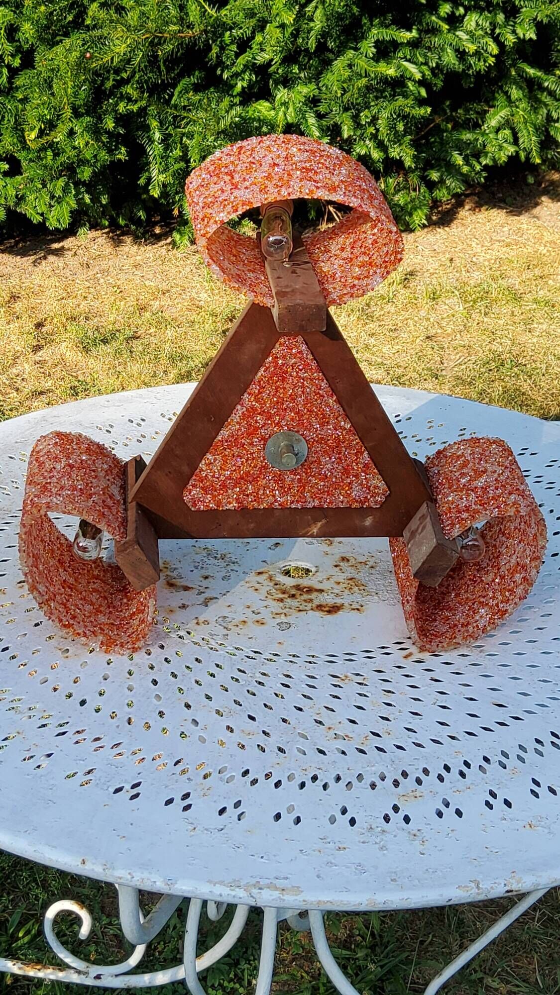 70s Scandinavian style chandelier in wood and orange granite resin 3 lights