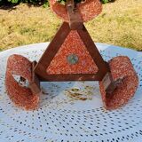 70s Scandinavian style chandelier in wood and orange granite resin 3 lights