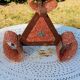 70s Scandinavian style chandelier in wood and orange granite resin 3 lights