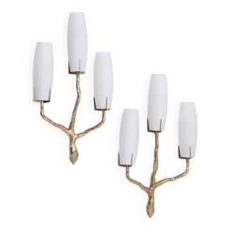 Pair of wall lights by Maison Arlus by Felix Agostini in bronze.
