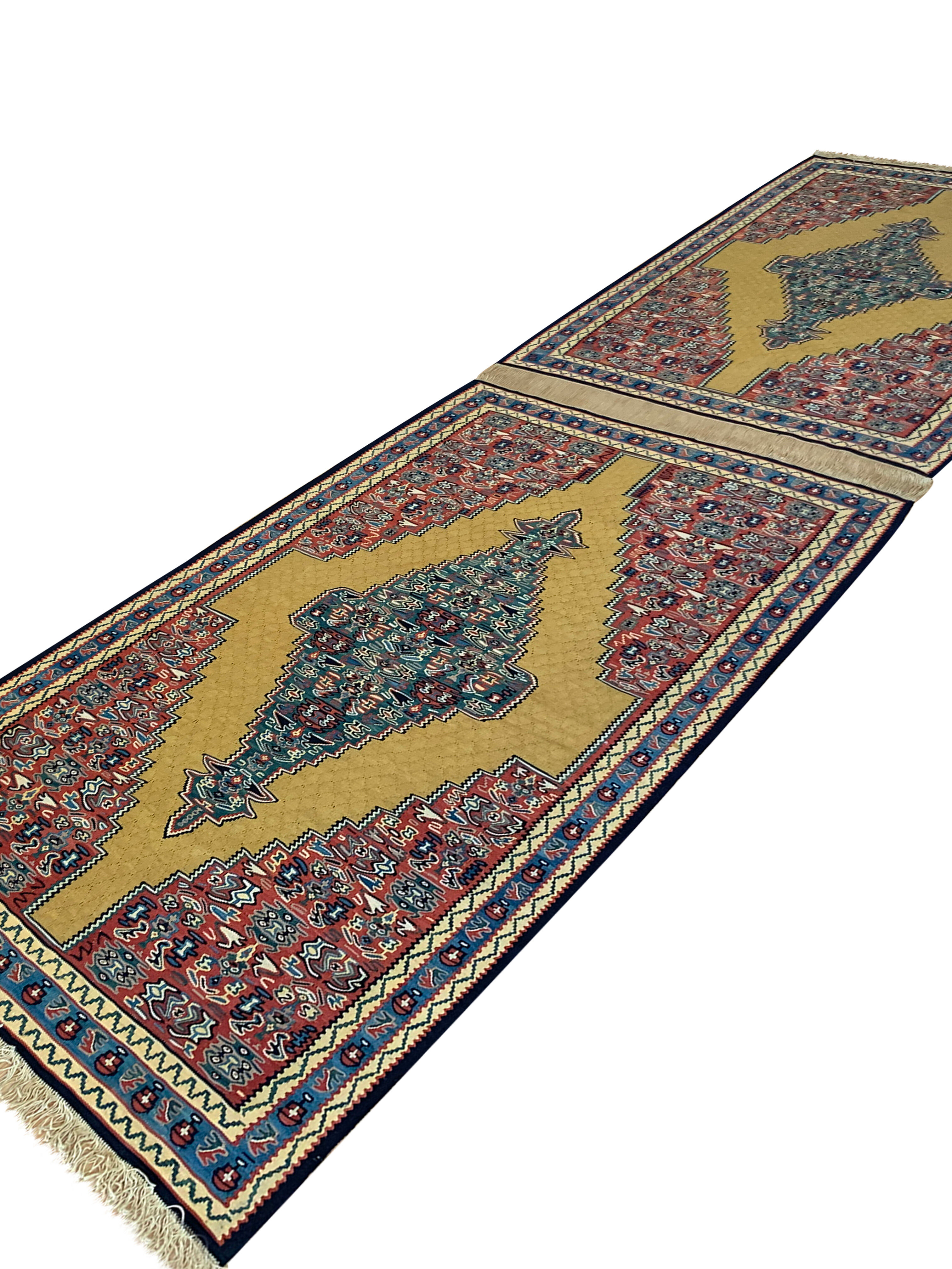 Pair of Yellow Kilims Handmade Persian Flatwoven Area Rugs- 81x115cm