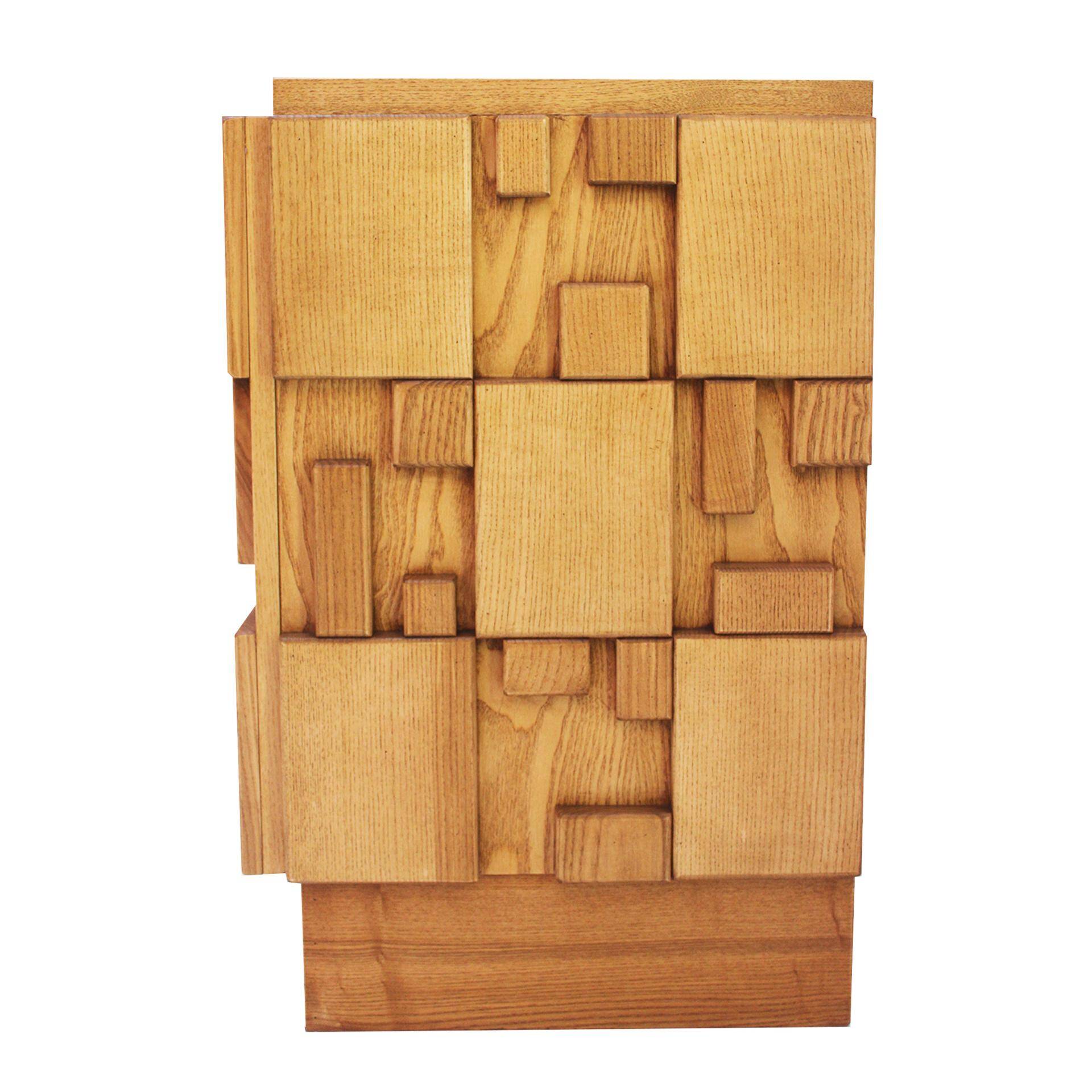 Brutalist Style Oak Handcarved Italian Large Sideboard