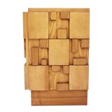 Brutalist Style Oak Handcarved Italian Large Sideboard