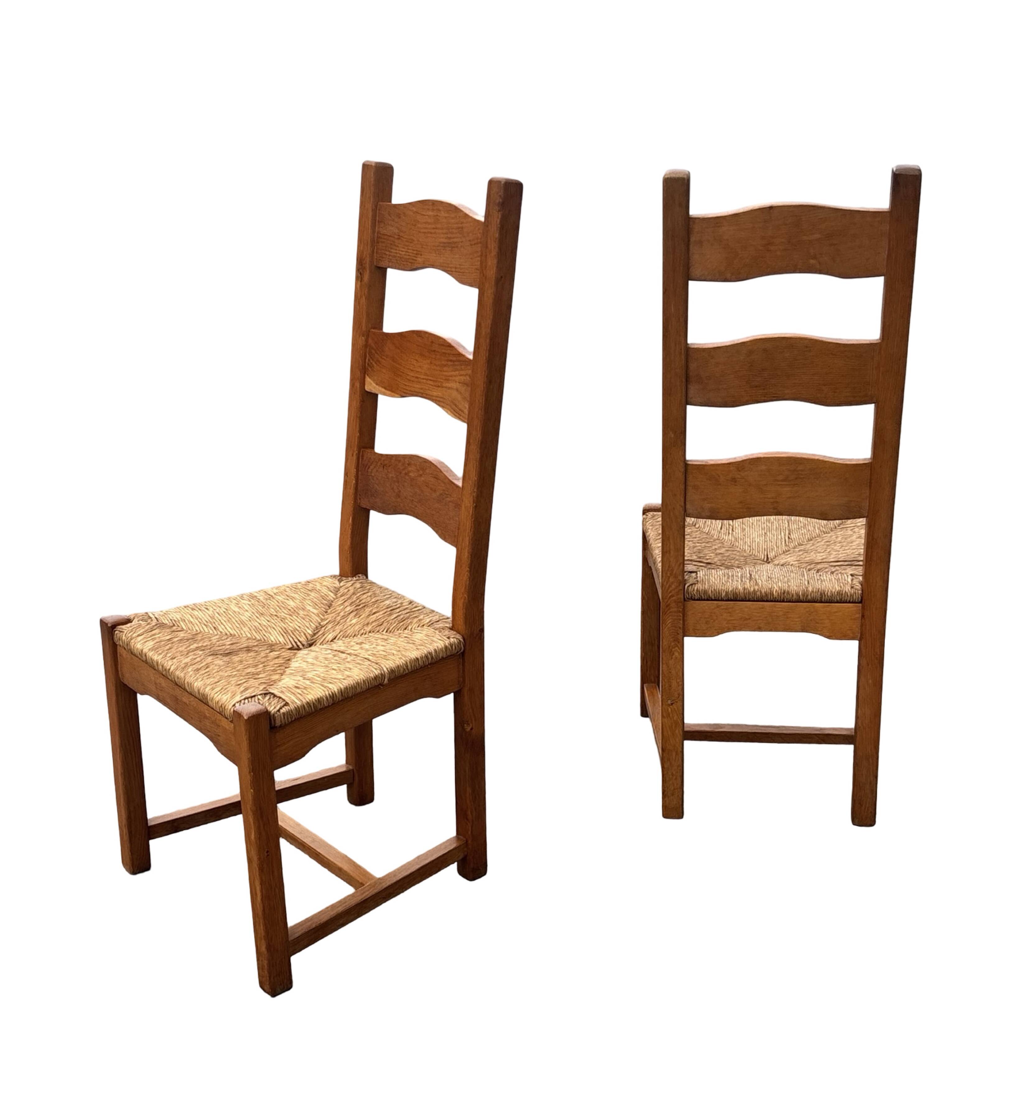 Vintage Set of 4 dining chairs oak and wicker 70's design high back