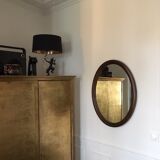 Dark oak oval mirror 77x58cm