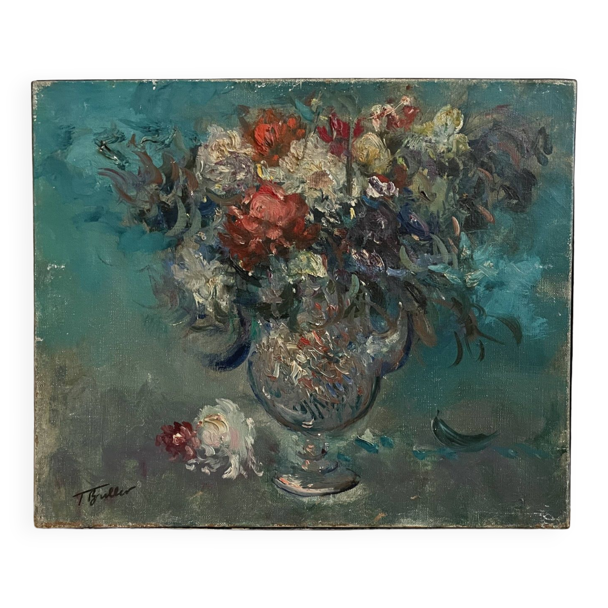 Old painting, oil on canvas bouquet of flowers