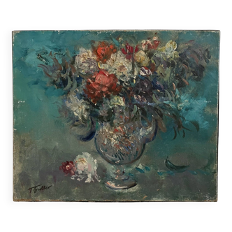 Old painting, oil on canvas bouquet of flowers