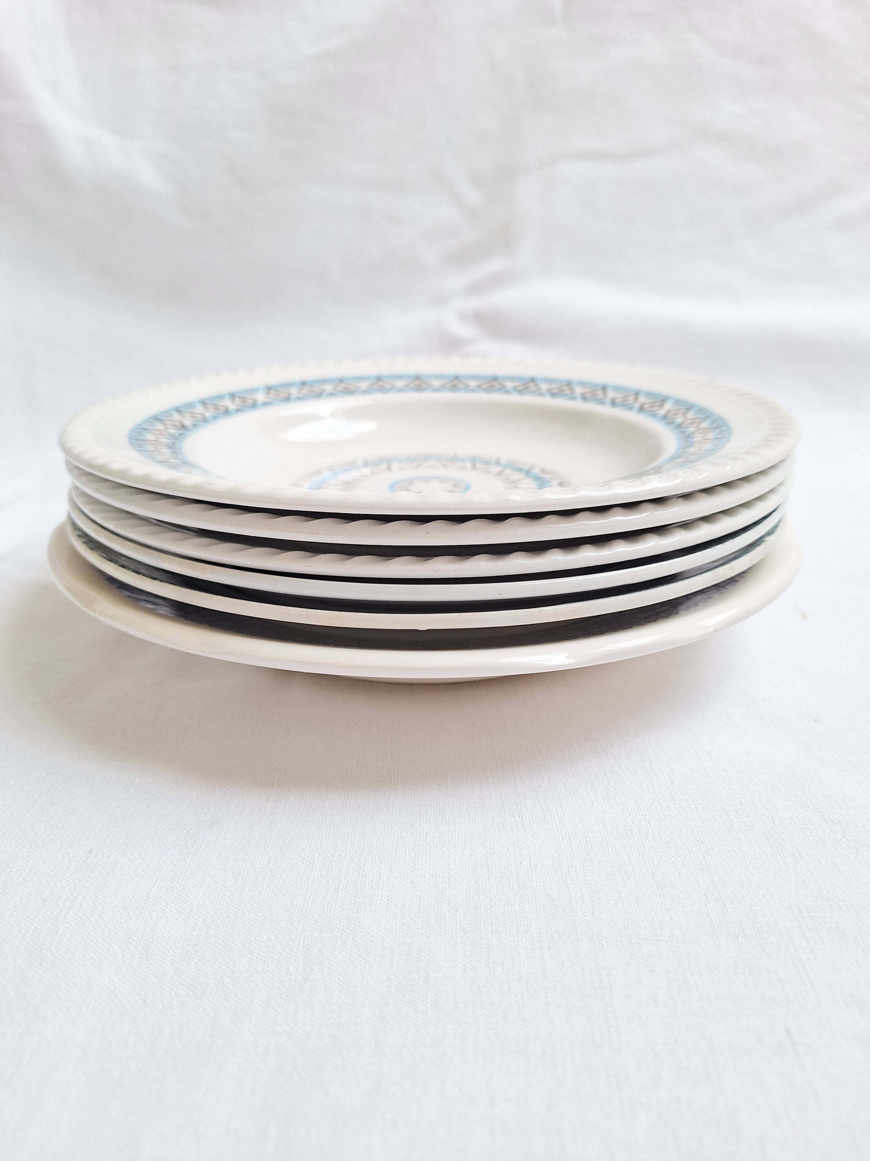 St Amand blue soup plates, Ironstone