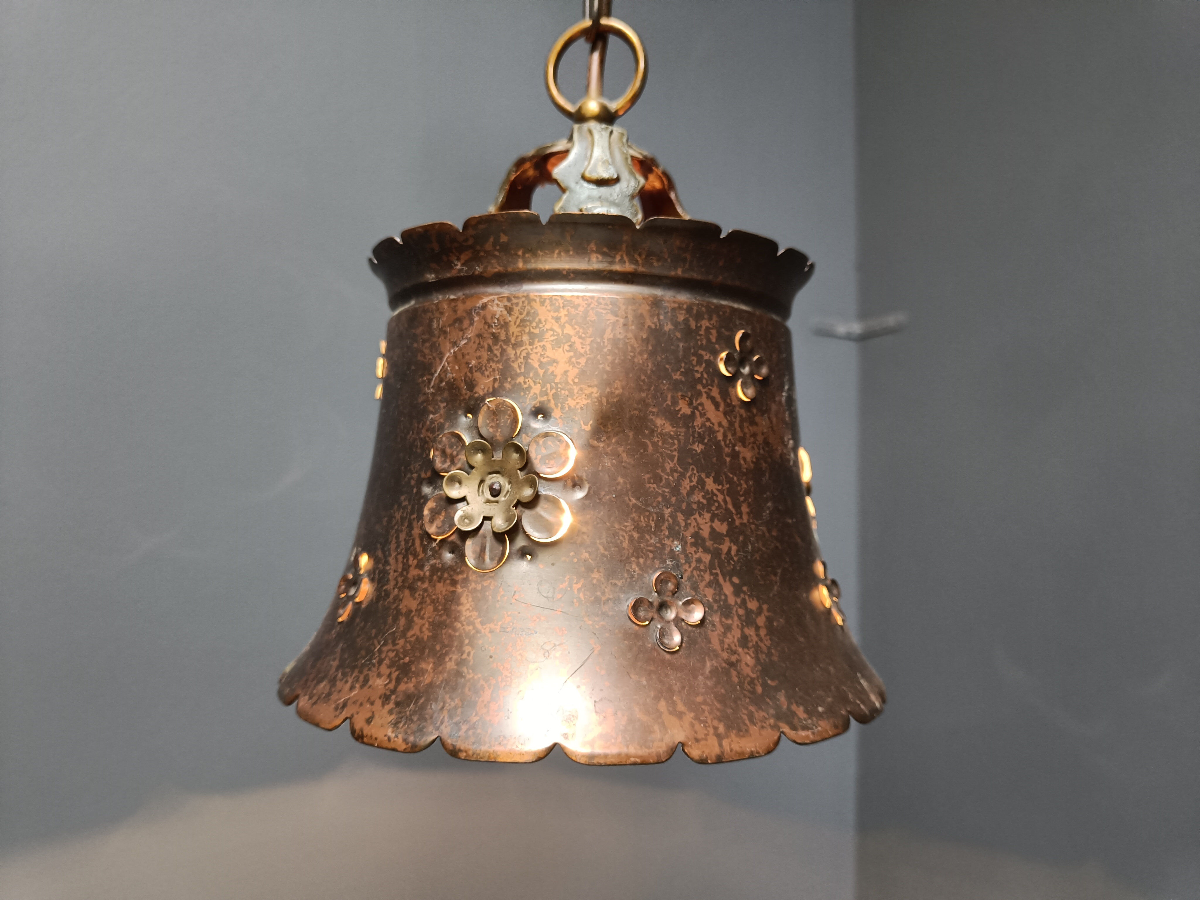 Brutalist copper pendant light, 1970s