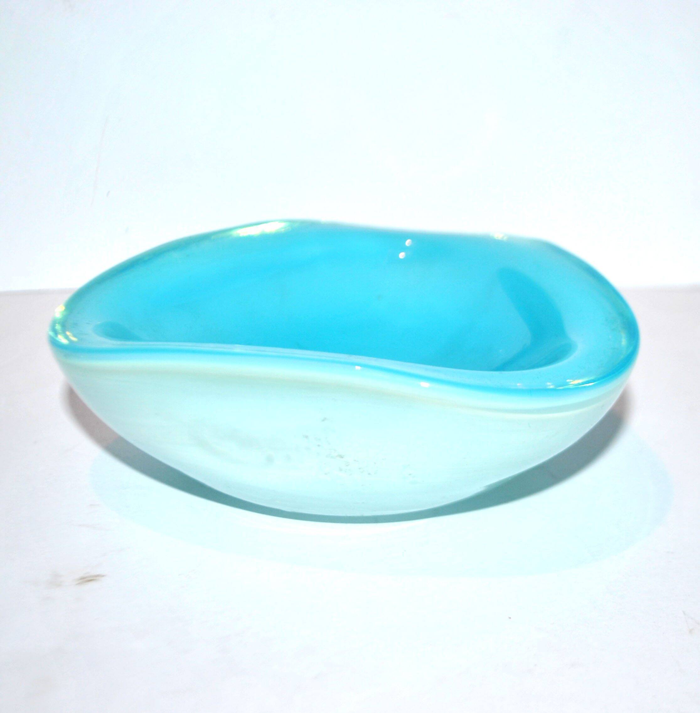 Murano glass trinket tray, opaline colored glass, 1970s design by Seguso Sommerso