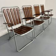 Vintage folding garden set table 4 chairs wood and metal 1960