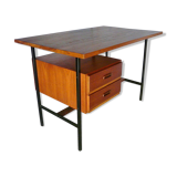 Modernist vintage desk in wood and black lace-up steel