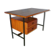 Modernist vintage desk in wood and black lace-up steel