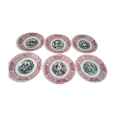 Set of 6 talking dessert plates in opaque porcelain Gien France Proverbs and Military
