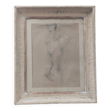 Drawing Female Nude signed P. Bréchat 1955