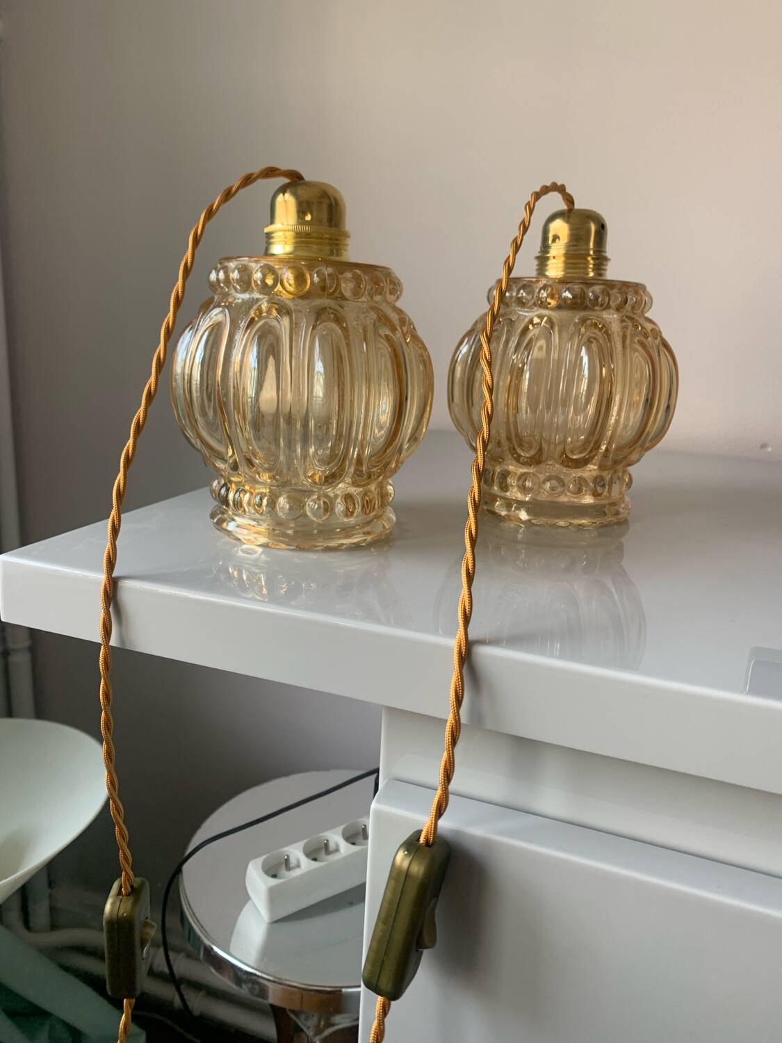 Pair of vintage amber bubble table lamps