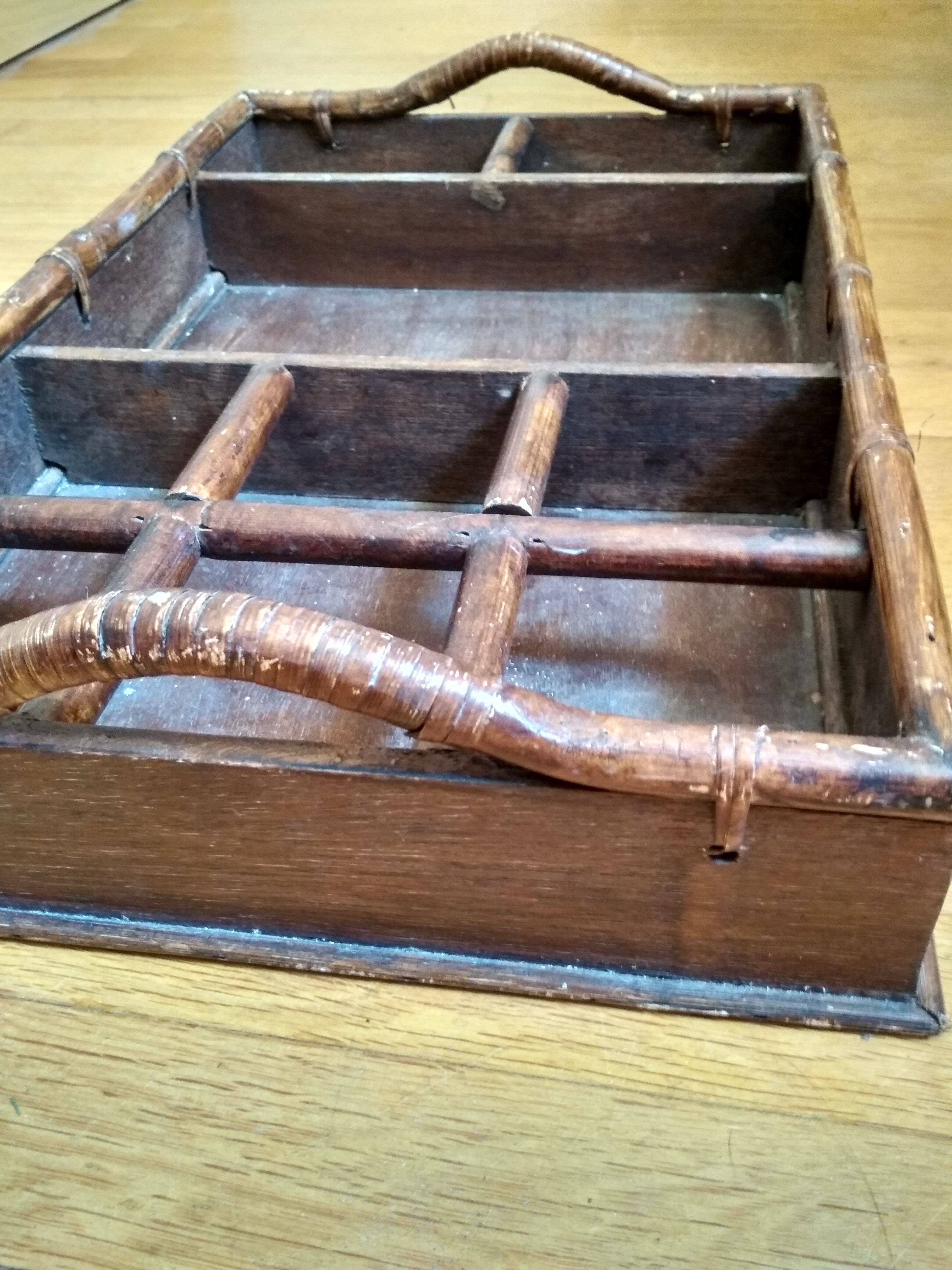 Large serving tray wood and rattan to doors lockers glasses and bottles