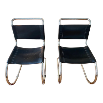 Pair of Cantilever leather and steel chairs