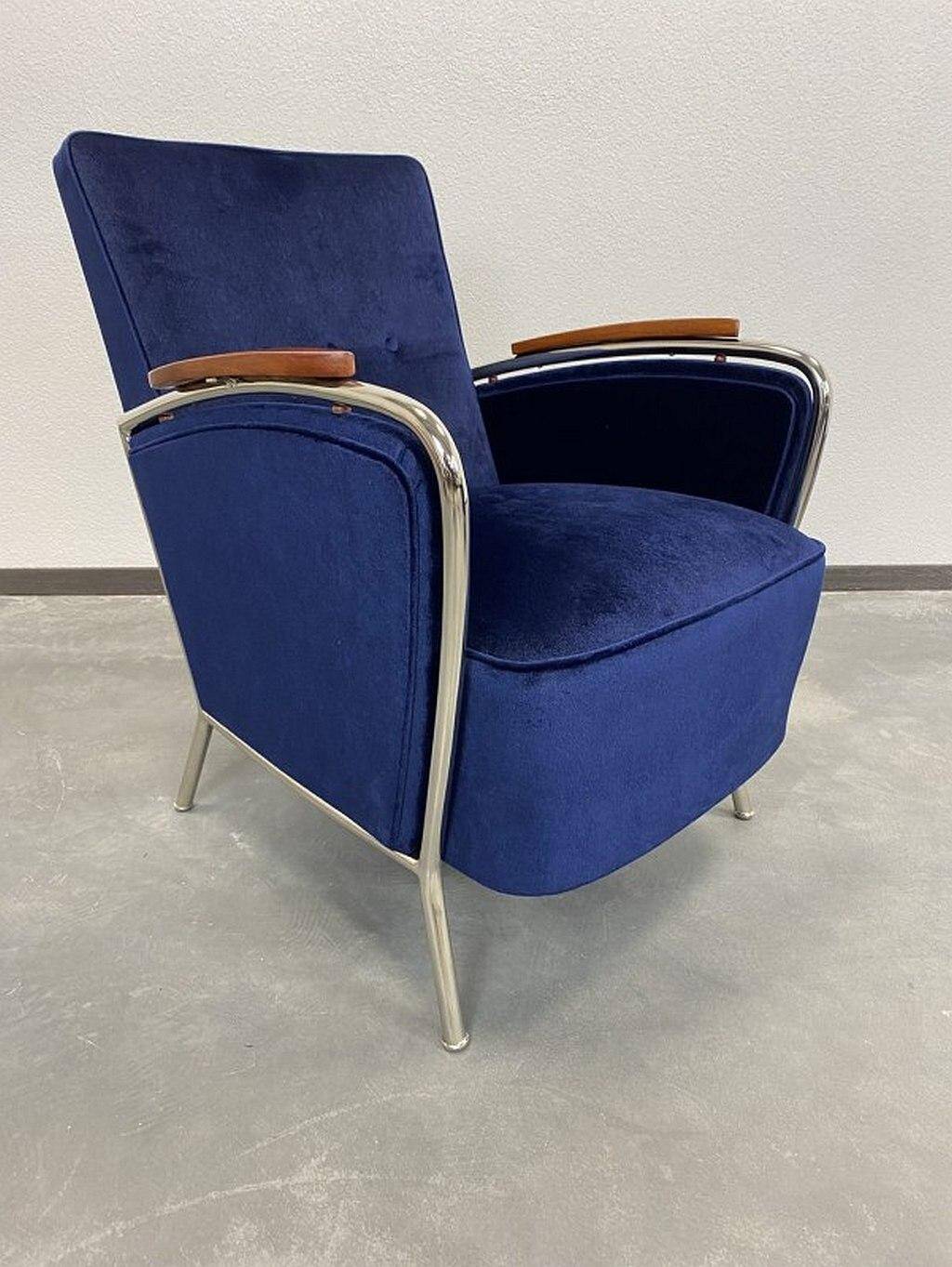 Elegant blue chrome armchairs by Jozsef Peresztegi