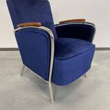 Elegant blue chrome armchairs by Jozsef Peresztegi
