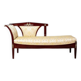 Méridienne antique en tissu jaune avec détails en laiton, années 1890.