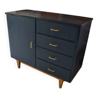 Buffet vintage en chêne bleu nuit