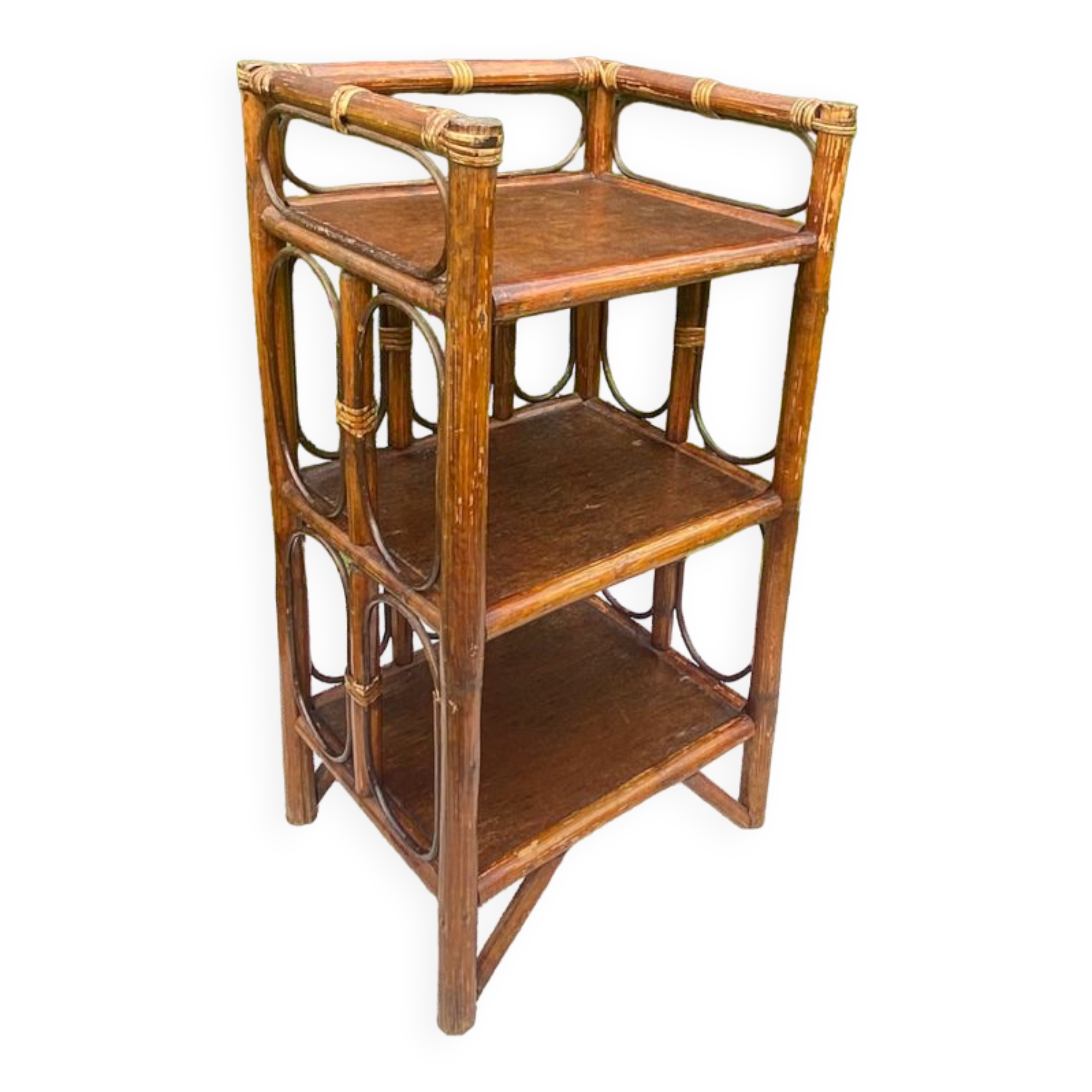 Bedside table, end table, vintage rattan shelf