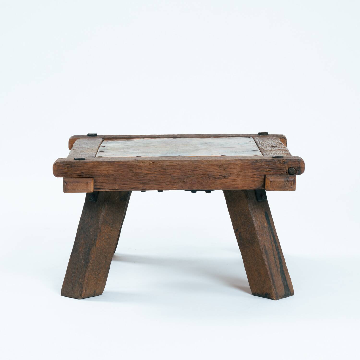 Brutalist copper and oak coffee or side table, 1970s