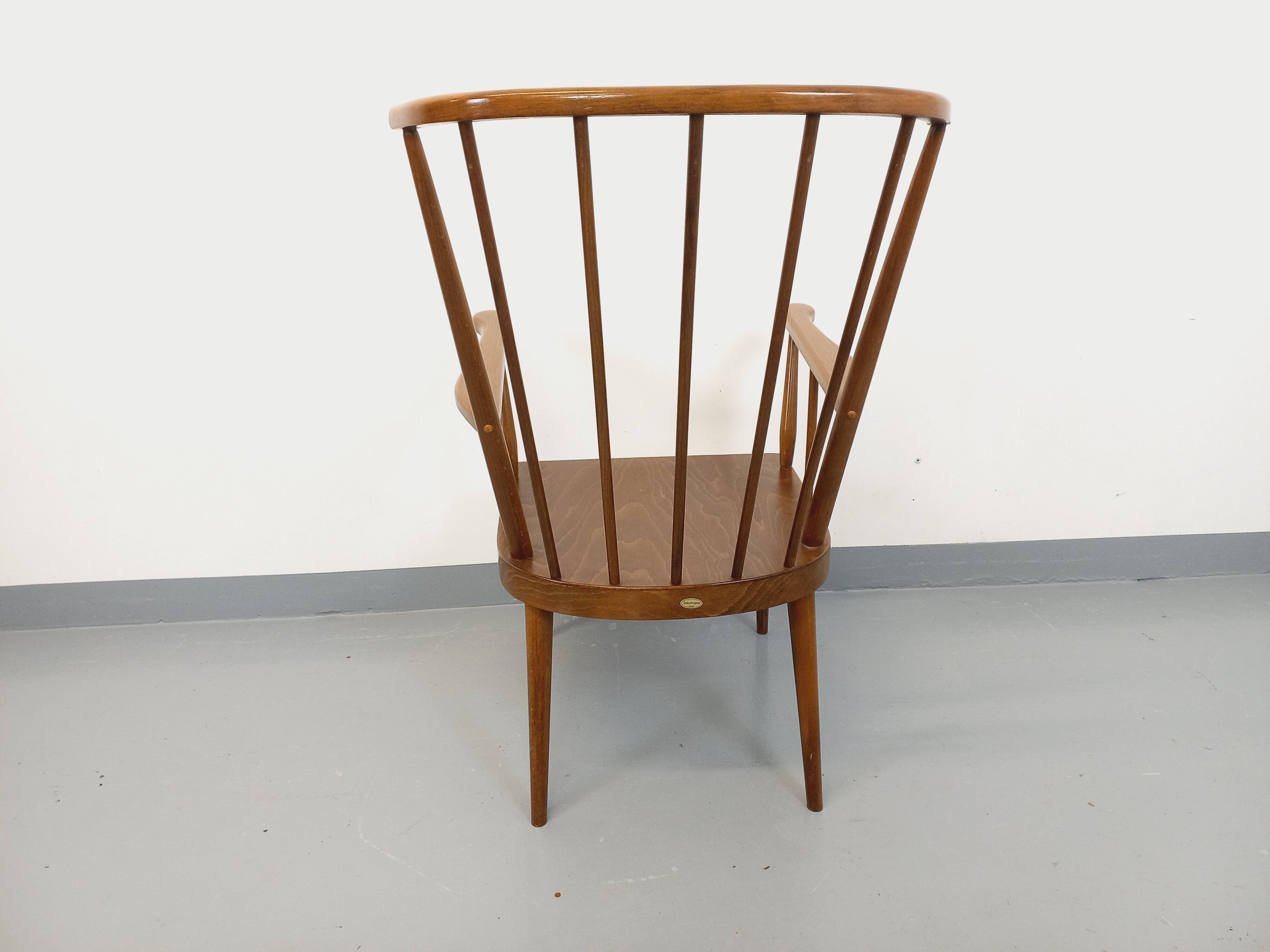 Vintage Baumann wooden armchair, Fan model, from the 60s