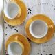 Apilco yellow chocolate cups and saucers, porcelain, Revol