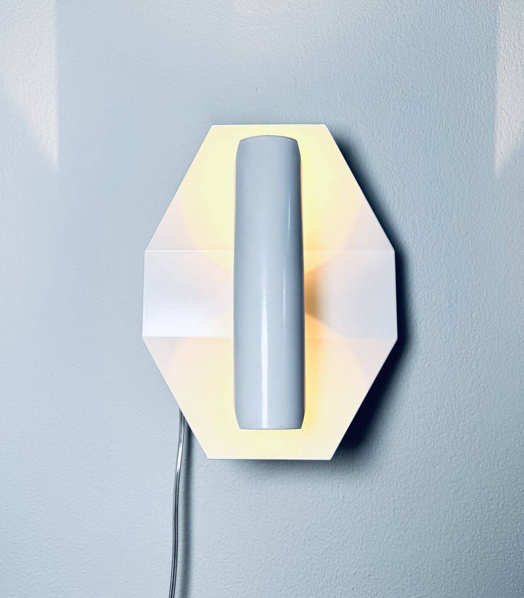 Geometric Sculptural Wall Lamp In White By Dijkstra Lampen, The Netherlands, 1980S