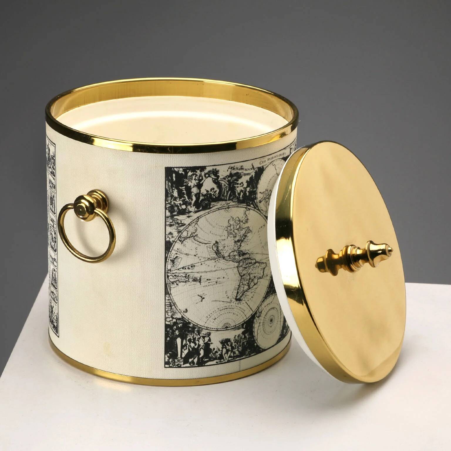Vintage brass and fabric ice bucket, Italy, 1970s.