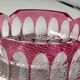 Large Val St-Lambert Ashtray/Vacuum Bin. Cranberry. Oval/Cross-hatched Patterns. Diam 15.5 cm