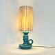 Art Deco green ceramic candle holder lamp base with raffia shade