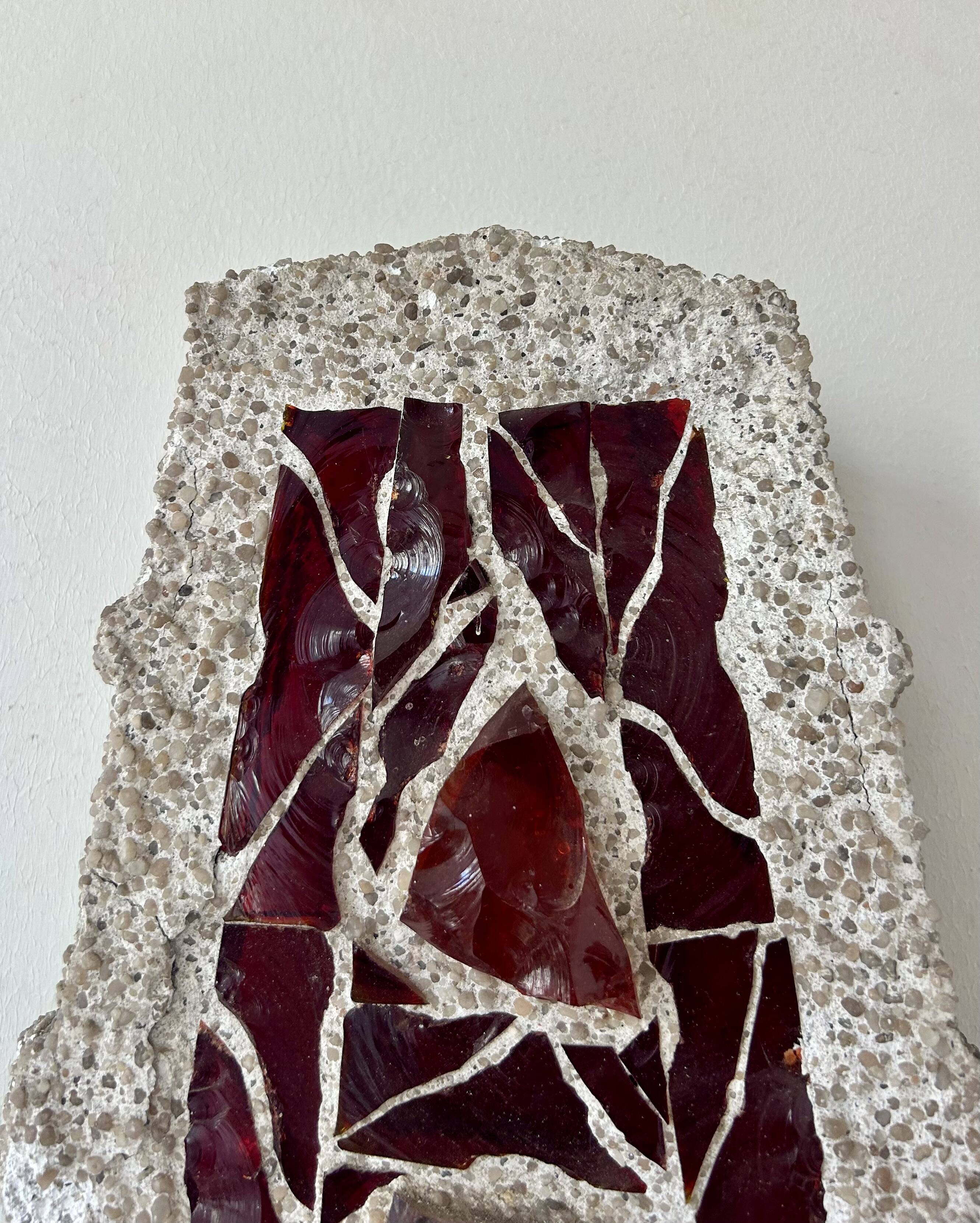 XL "stained glass" wall sconce, glass and cement, Sweden 1950