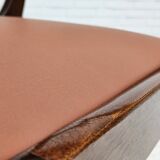 1970s, reupholstered set of 6 pcs Danish dining chairs, teak wood, camel brown leather.