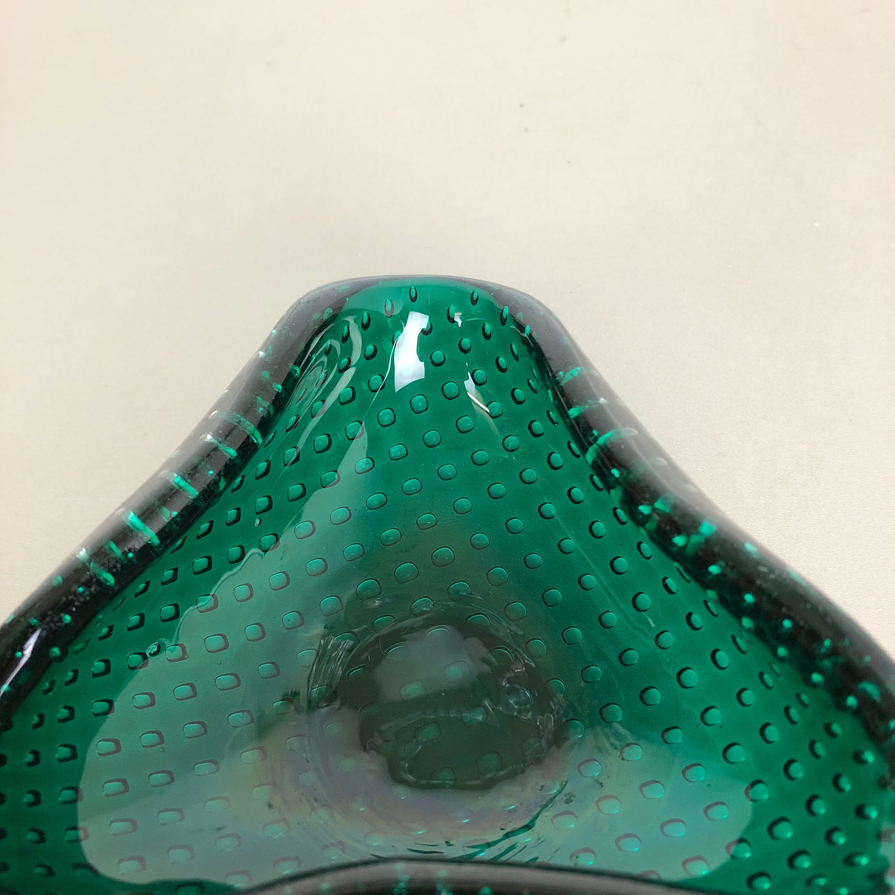 Murano glass bullicante "green" bowl element shell ashtray murano, italy, 1970s
