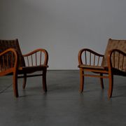 Pair of oak and rope arm chairs - Germany 1950s